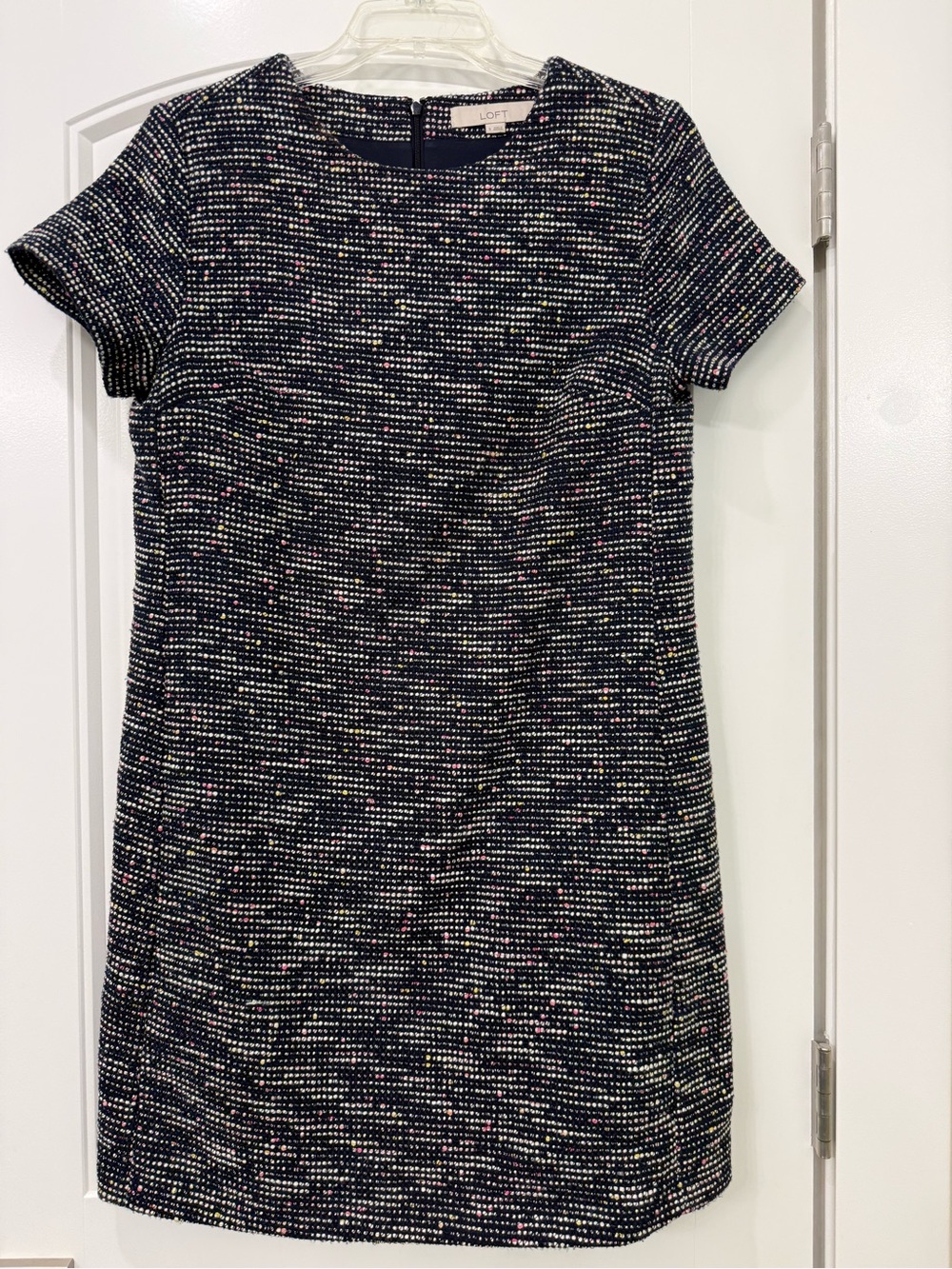 LOFT Navy Multicolor Speckled Short Sleeve Shift Dress
